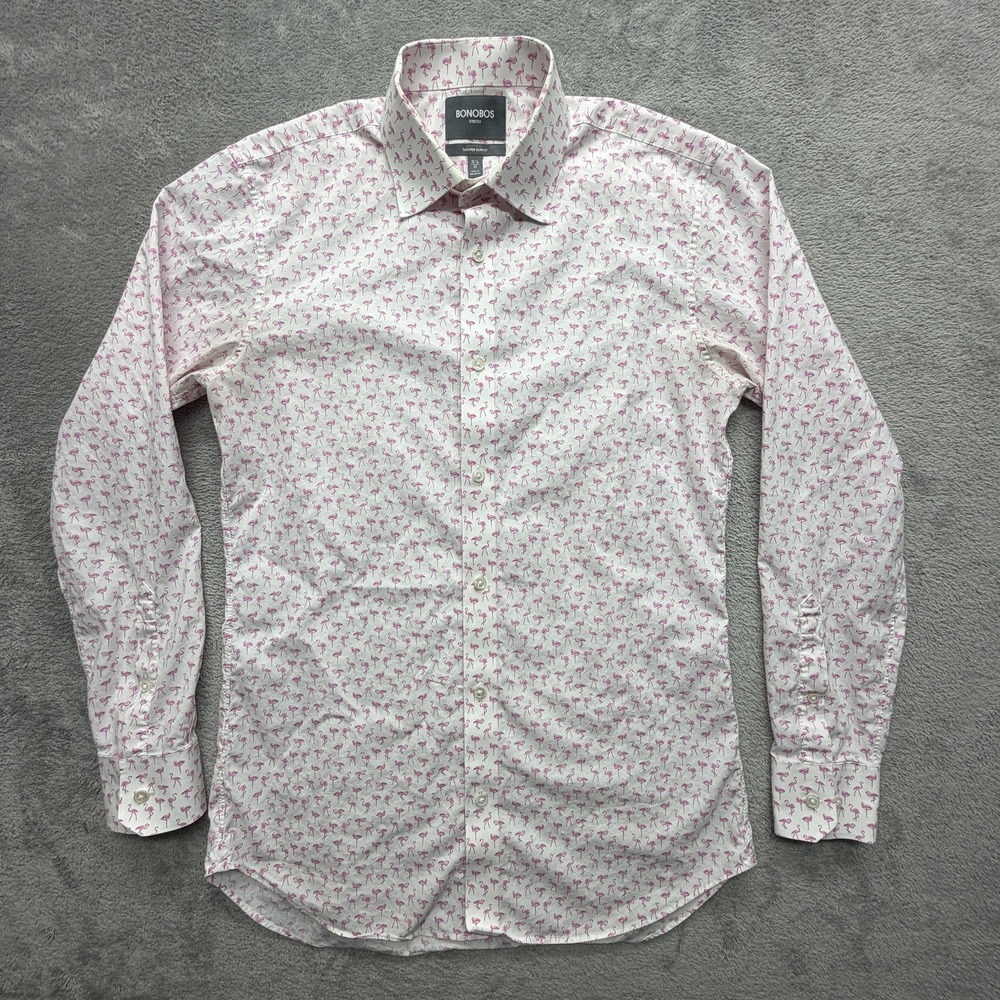 Bonobos Dress Shirt‎ Mens 15.5 34/35 White Flamingo Slim Fit Stretch Spread